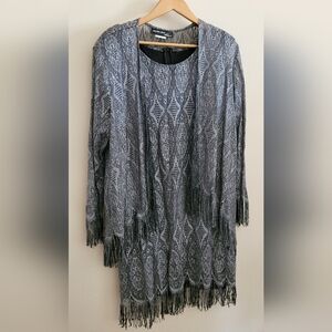 Vtg Shar Ade Nites 2 Piece Metallic 20s Fringe Cocktail Dress, Women's 16